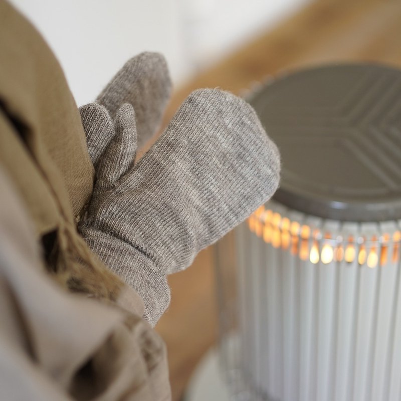 wafu --Wool knitted handicraft Knitted Linen, Wool, and Cotton lined mitten / Heather Gray z026g - 其他 - 羊毛 灰色