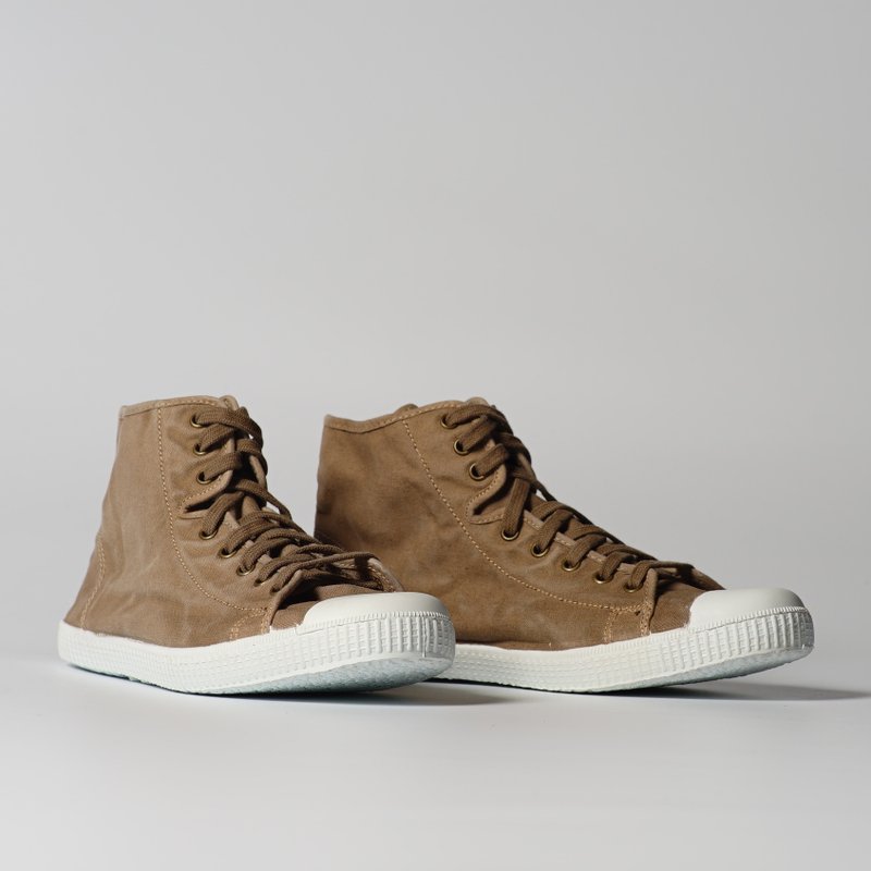 西班牙帆布鞋 高筒款 洗旧布料 驼色 香香鞋 61777 46 - 女款休闲鞋 - 棉．麻 卡其色