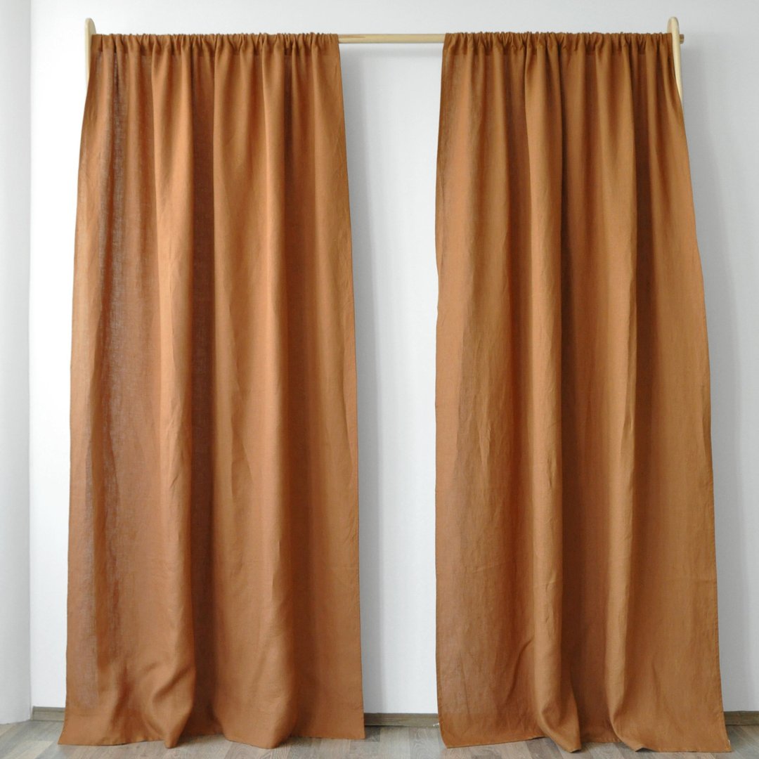 Cinnamon regular and blackout linen curtains / Custom curtains / 2 panels - 门帘/门牌 - 亚麻 咖啡色