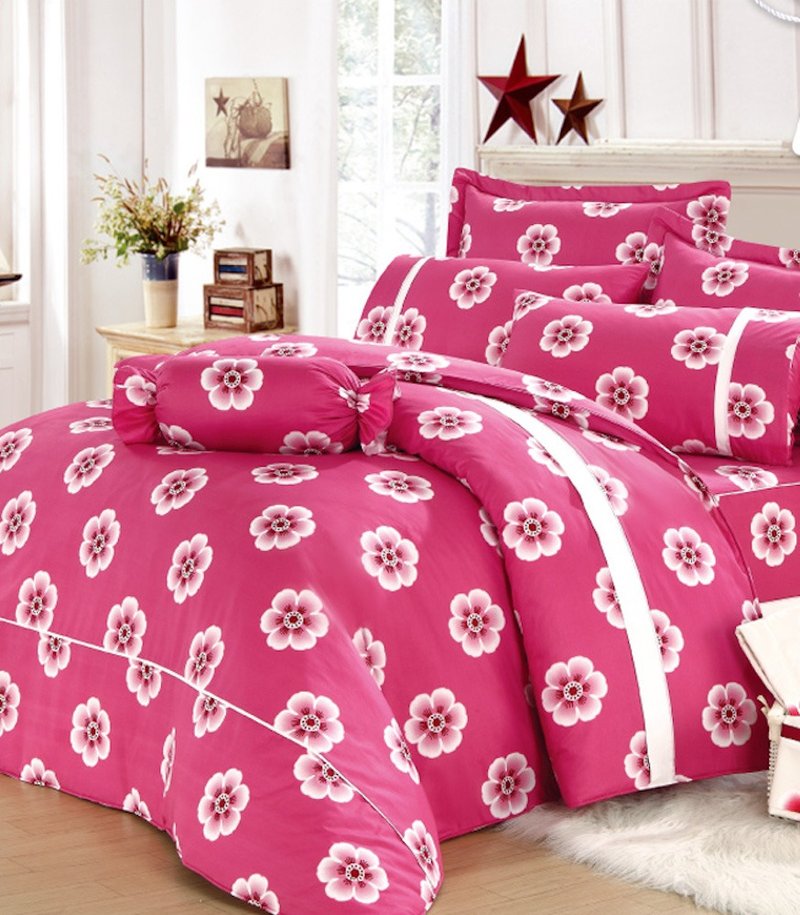 【R803 甜蜜花朵】100% 40支精梳棉 床单组 - 寝具 - 棉．麻 粉红色