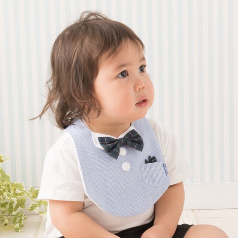 bib-bab baby bib formal blue green tartan bow tie - 围嘴/口水巾 - 棉．麻 蓝色
