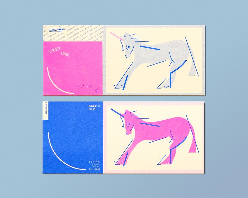 \ 2026 独角兽魔法小卡 / RISO 马年小卡 - 卡片/明信片 - 纸 白色