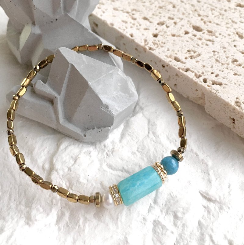 天河石 蓝磷灰石 珍珠 黑胆石 表达 希望 - 手链/手环 - 水晶 