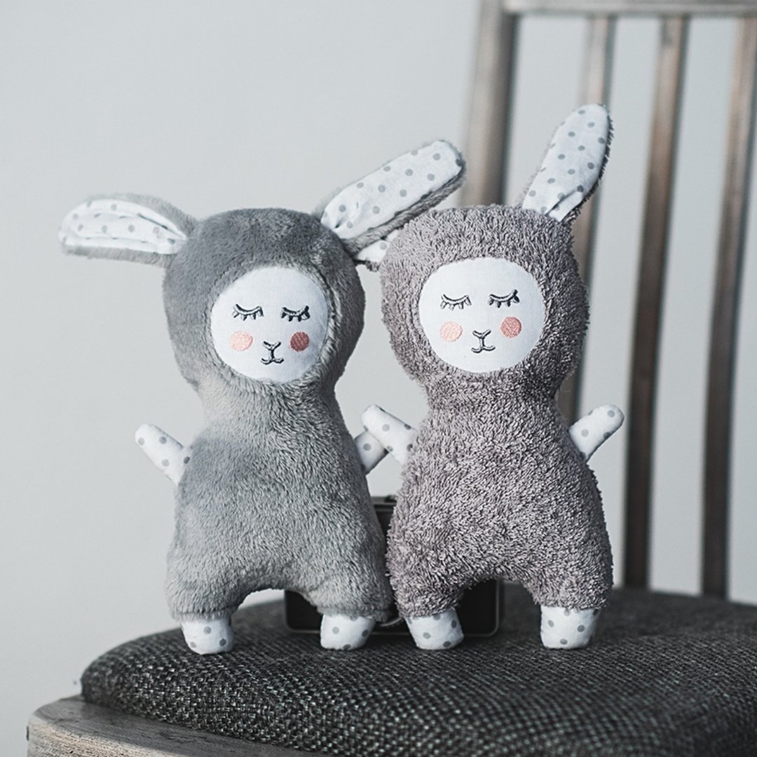 Bunny rag doll - plush bunny gift toy for baby - newborn rattle toy - 玩具/玩偶 - 棉 灰色