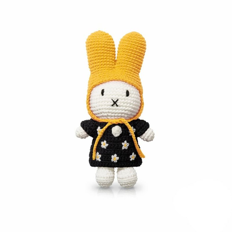 手工制 Miffy 米飞兔【黑花裙+黄帽】 - 玩具/玩偶 - 棉 
