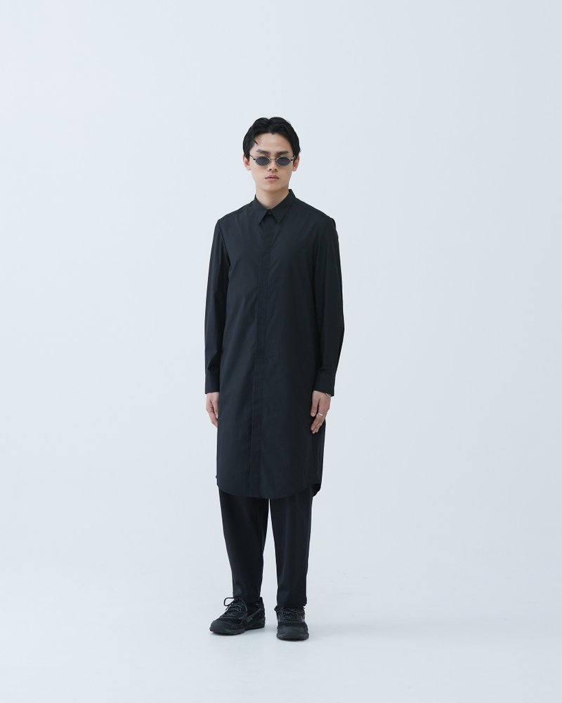 简约中长版衬衫 Simple Long Shirt - 男装衬衫 - 棉 黑色