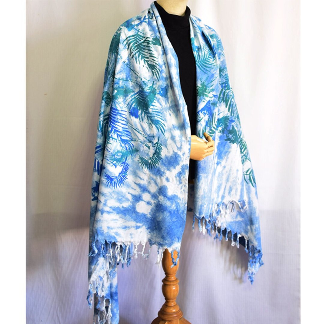 Summer Indigo Shawl (44inch x 72 inch) - HOMRAK - 丝巾 - 棉．麻 蓝色