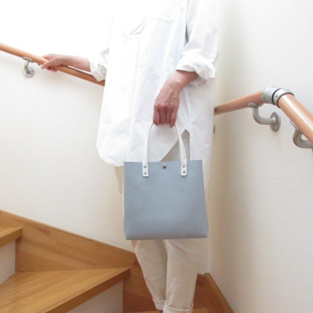 Cowhide・new・square mini tote・soft shrink・baby blue・0504 - 手提包/手提袋 - 真皮 蓝色