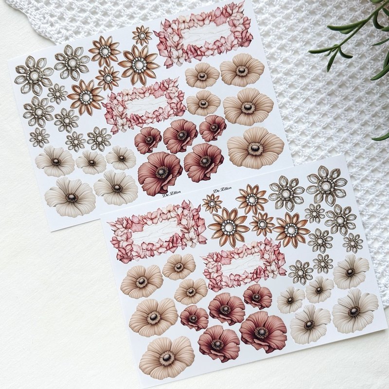A536 - 复古花卉手帐 - 贴纸 - 纸 