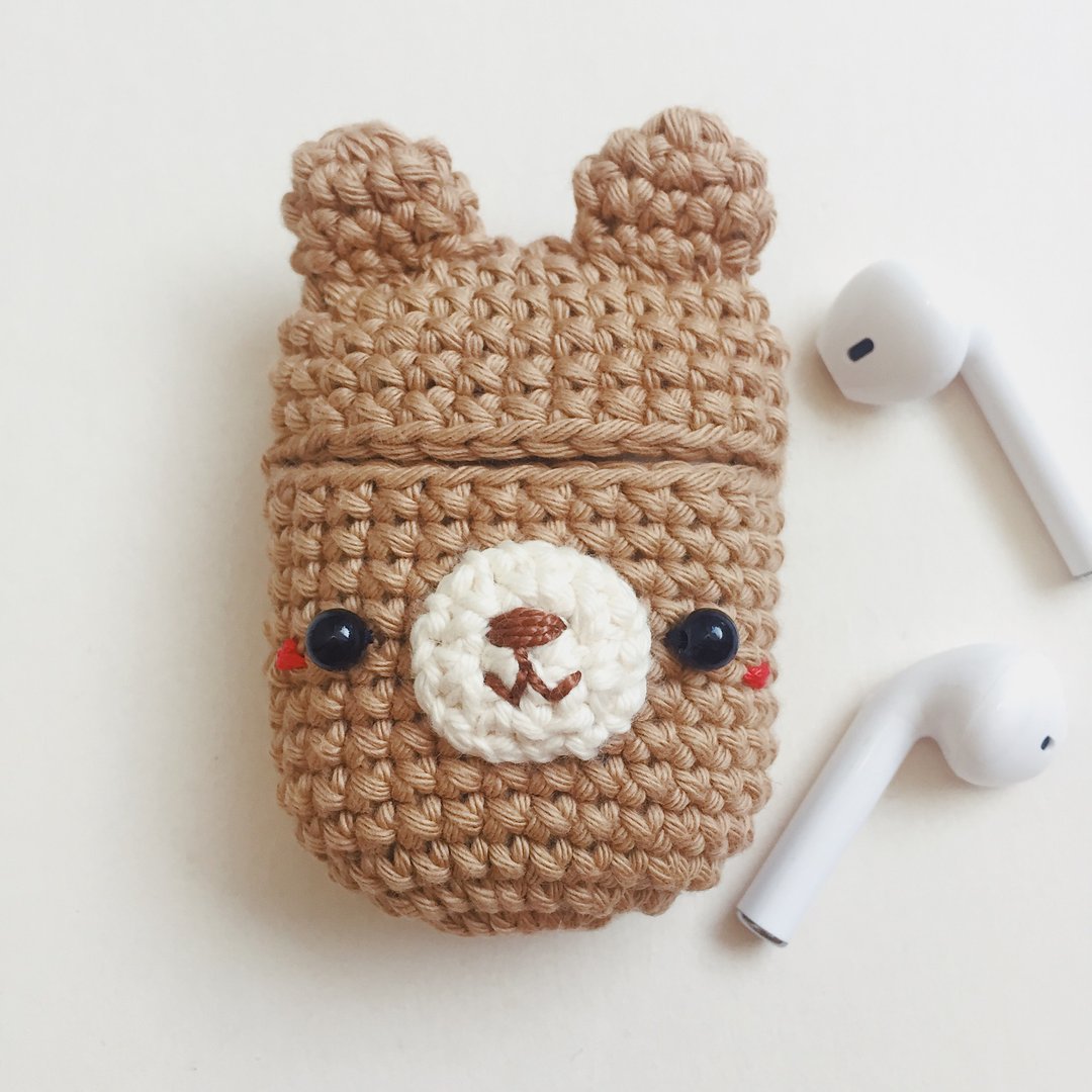 Airpods 1/2 Crochet Case | The Bear no.2 | Cute Case, airpods 2 保護套 - 耳机收纳 - 棉．麻 咖啡色