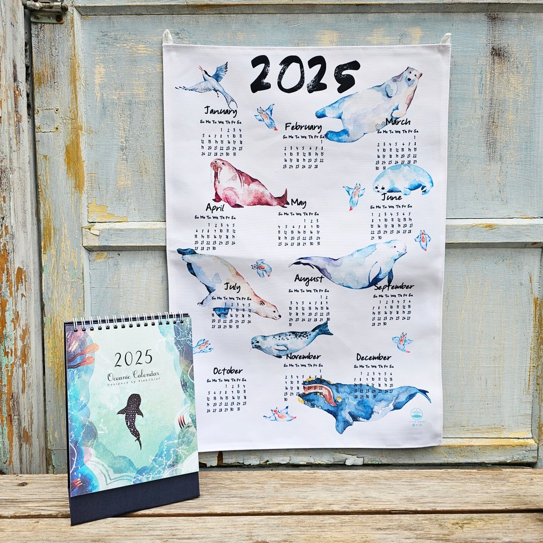 2025 海洋生物 桌历挂历套组 圣诞交换礼物 - 年历/台历 - 纸 