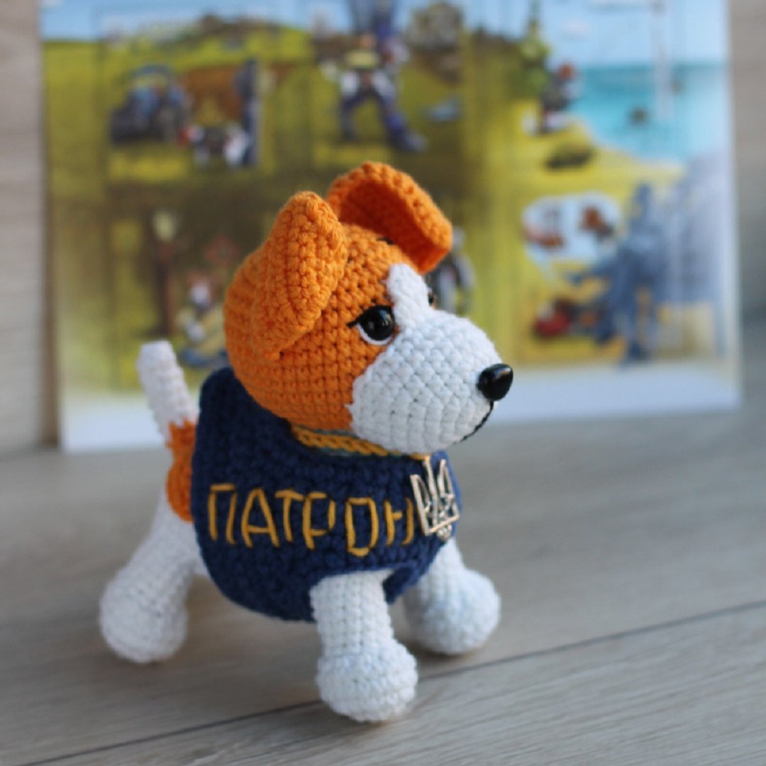 knitted toy dog Patron, hero dog, Jack Russell from Ukraine - 玩具/玩偶 - 其他材质 