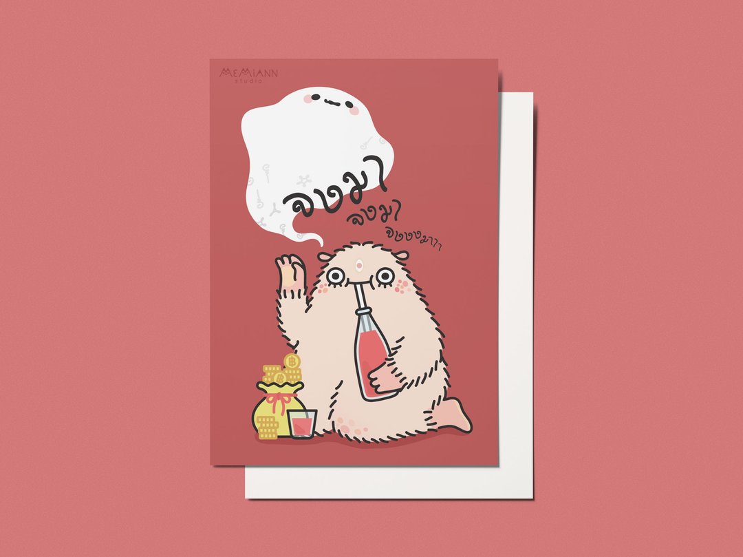 招财猫明信片 - 卡片/明信片 - 纸 红色