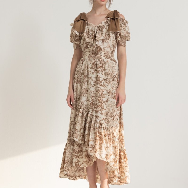 宫廷手绘不规则下摆裙  咖 - 裙子 - 聚酯纤维 咖啡色