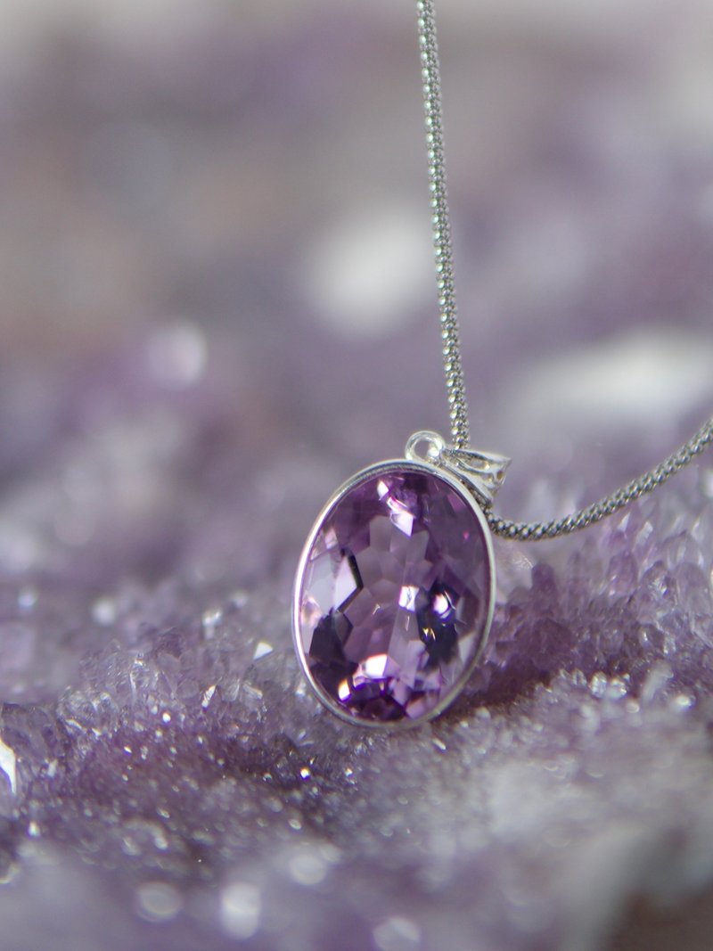 天然紫水晶 椭圆钻切 S925银吊坠 冰紫全净体 - 吊饰 - 水晶 