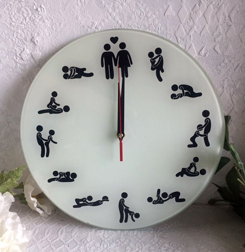 《爱经》挂钟、圣诞礼物、情色手表、情侣礼物、情色设计 - 时钟/闹钟 - 玻璃 白色