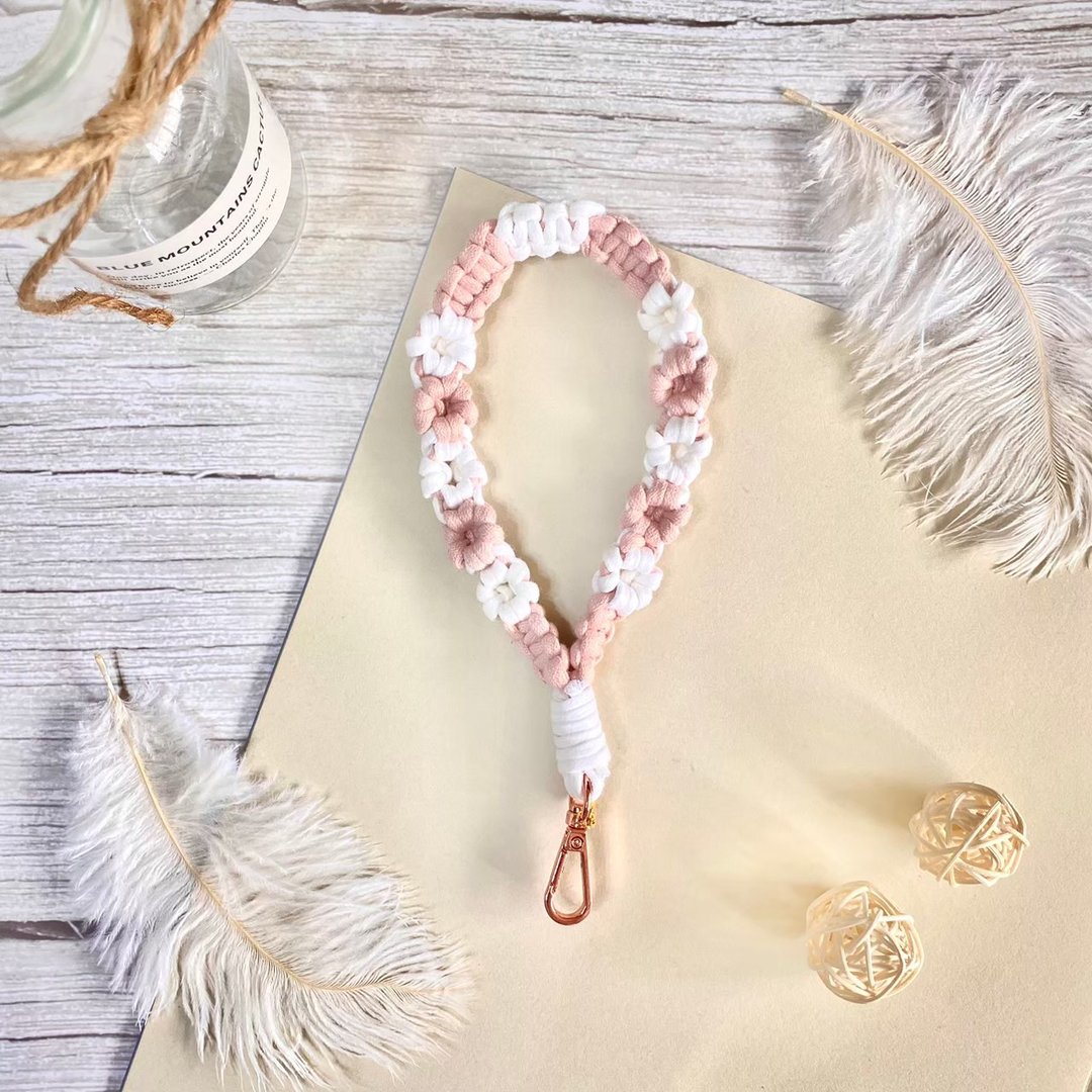 编织手机挂绳 / 悠游卡挂绳 Macramé 【双色花朵】 - 挂绳/吊绳 - 棉 多色