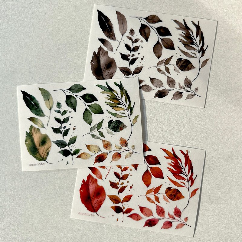 水彩叶子 PET 贴纸 3 色混合（anns note）复古拼贴 - 贴纸 - 纸 多色