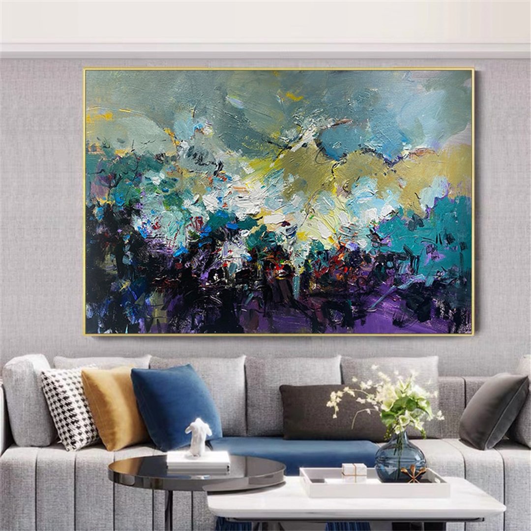 苍山/手绘油画抽象原创商品装饰画挂画客厅走廊过道玄关现代挂画 - 海报/装饰画/版画 - 亚麻 多色