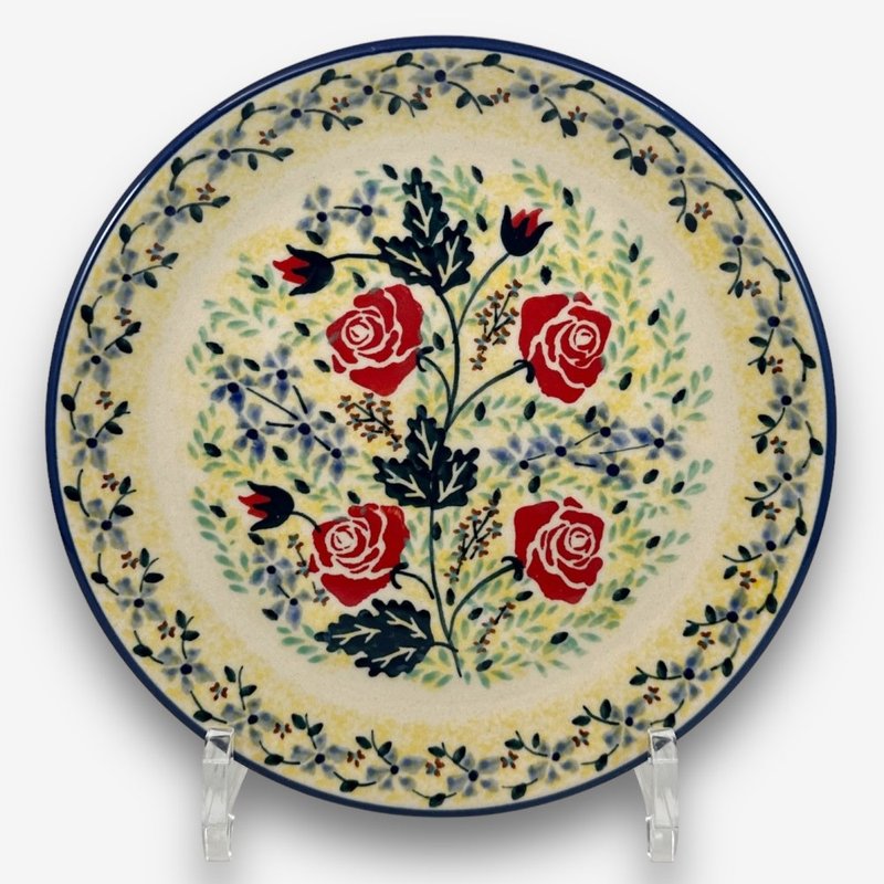 波兰手绘手工陶-圆盘 18cm 蔷薇花束系列 设计师款 - 盘子/餐盘/盘架 - 陶 多色