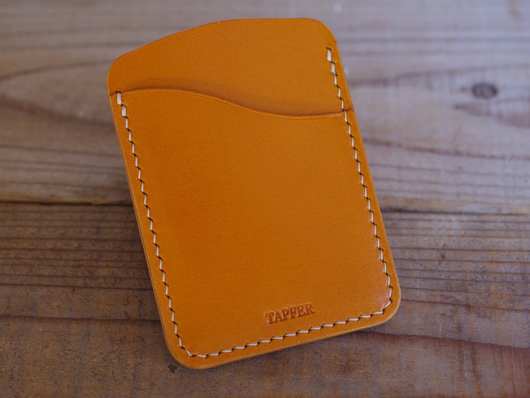 Hand-sewn leather card wallet camel - 皮夹/钱包 - 真皮 橘色