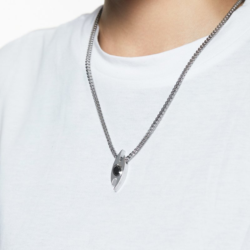 【圣诞礼物】鹰之眼-黑锆石-情侶项链 I 可调节 I 可个性化刻 - 项链 - 不锈钢 银色