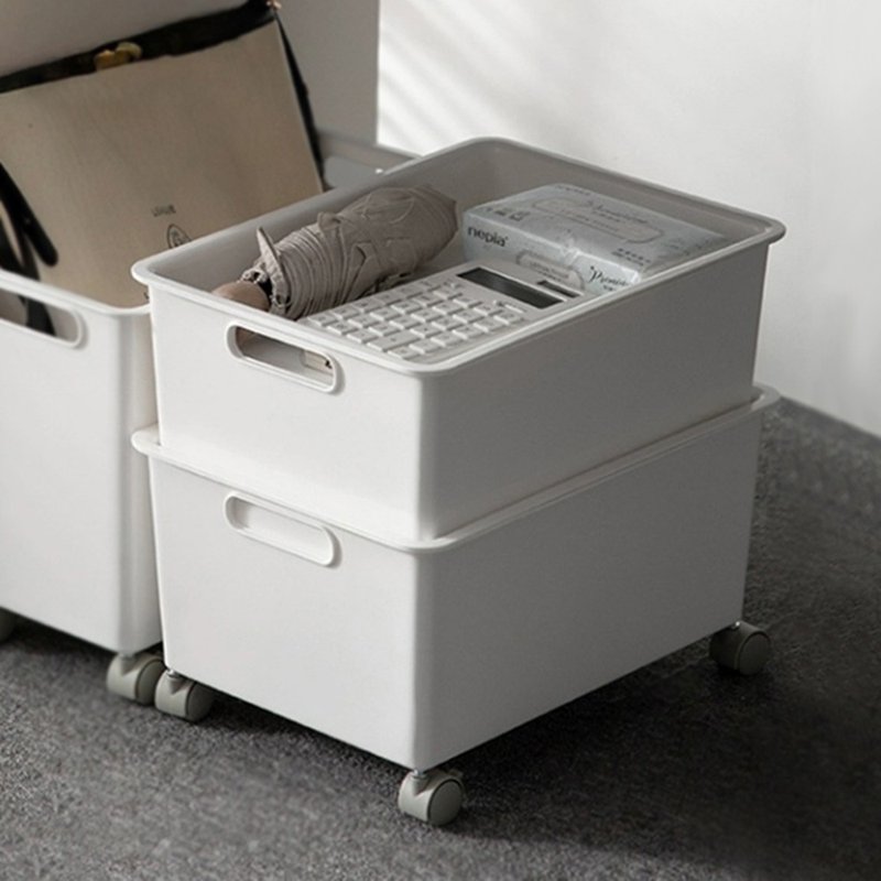 日本霜山 宽款PP置物收纳篮(附盖&滑轮)-15L - 置物架/篮子 - 塑料 白色