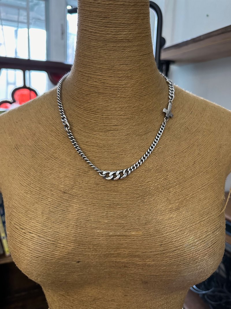 925纯银足银颈链项链十字架马鞭混合链 做旧 染黑 复古 重量 - 项链 - 纯银 银色