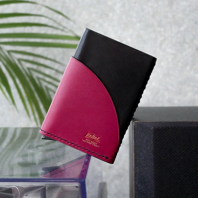 【可定制颜色】自动弹出 !  RFID 防盗铝合金皮革卡片盒 - 名片夹/名片盒 - 真皮 黑色