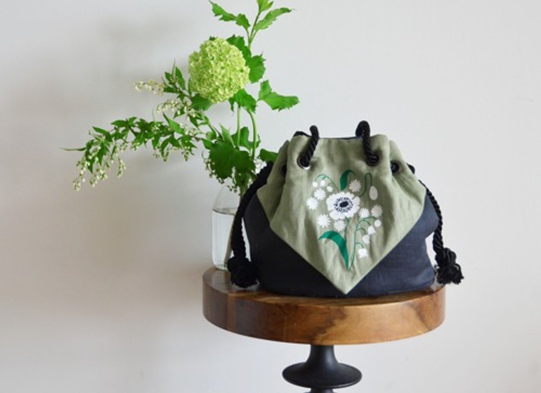 Muguet Scarf Linen Marine Bag Black x Khaki - 侧背包/斜挎包 - 棉．麻 