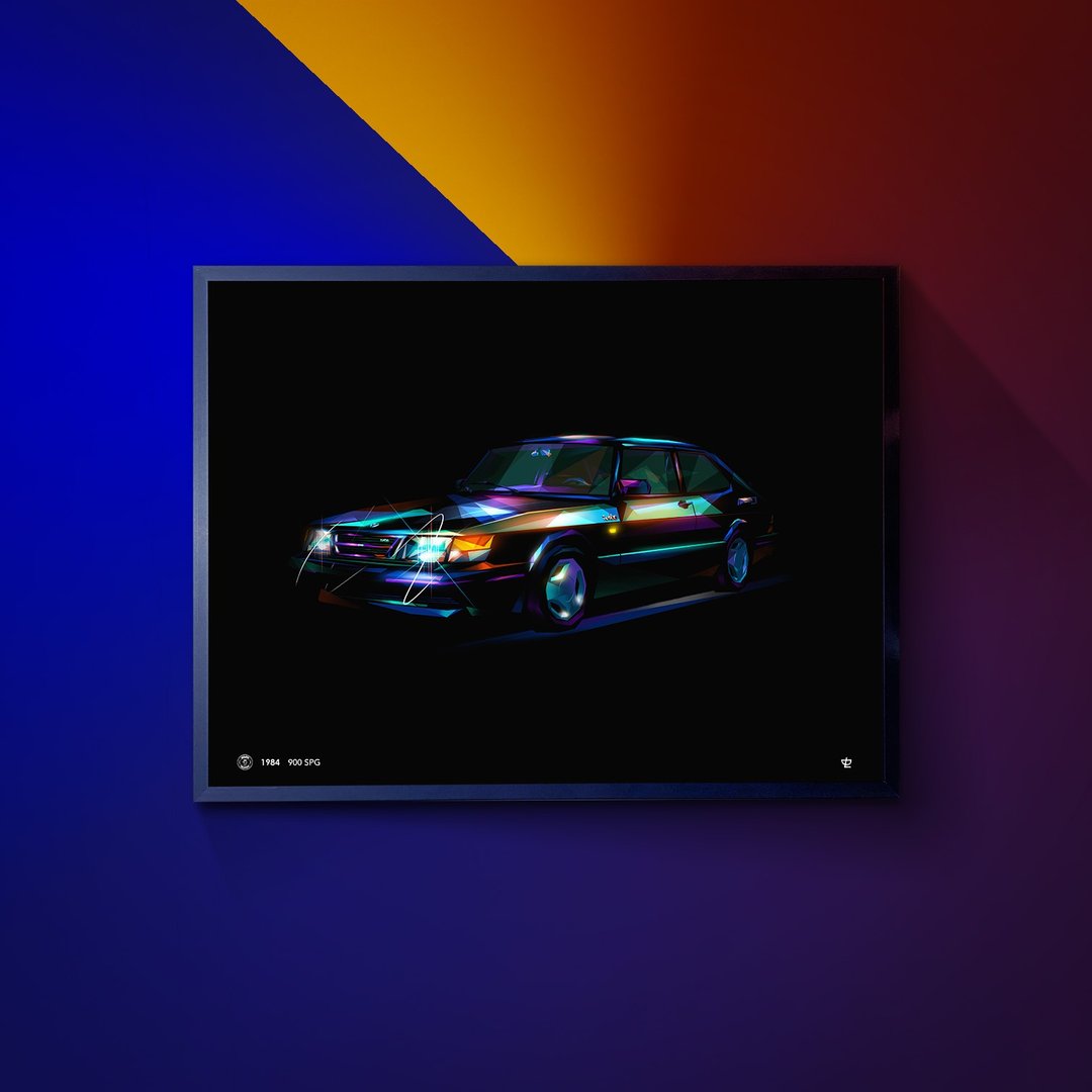 Classic Cars-1984-SAAB-900 SPG   /Art Print/挂画/限 - 海报/装饰画/版画 - 纸 蓝色