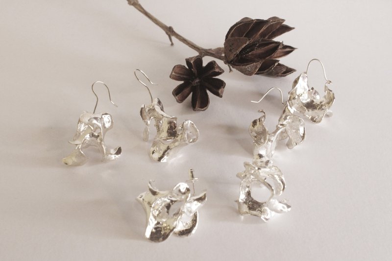 果壳的化石 - 耳环/耳夹 - 纯银 银色