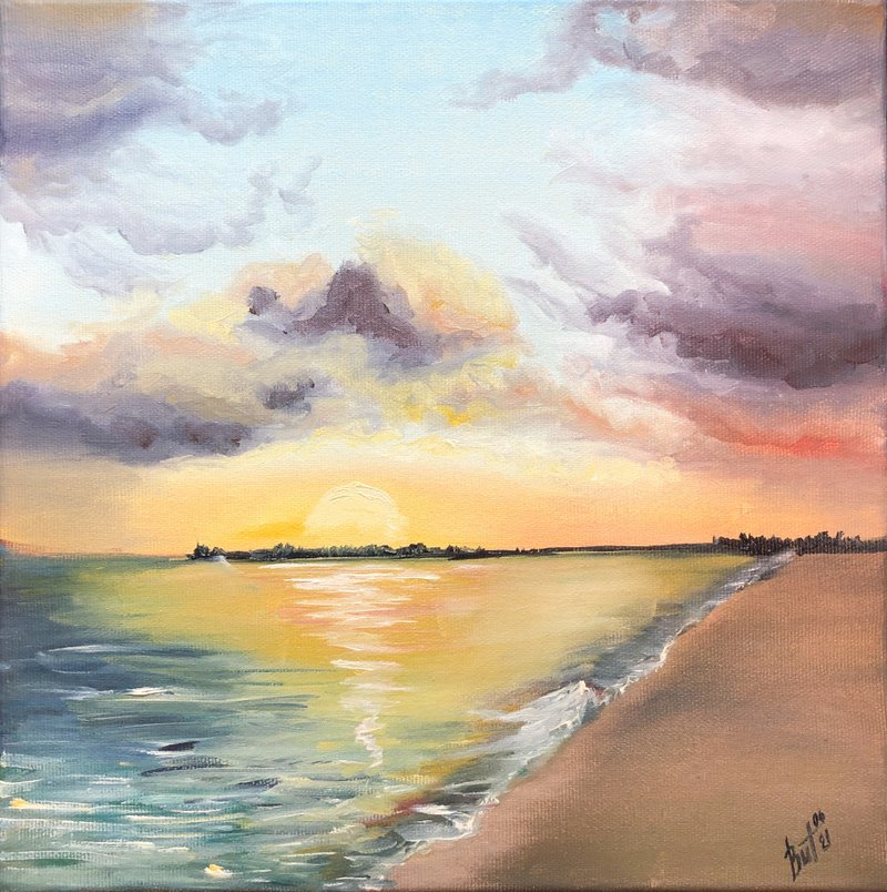 California Painting Original Art Seascape Artwork Sunset Wall Art Oil Painting - 海报/装饰画/版画 - 其他材质 橘色