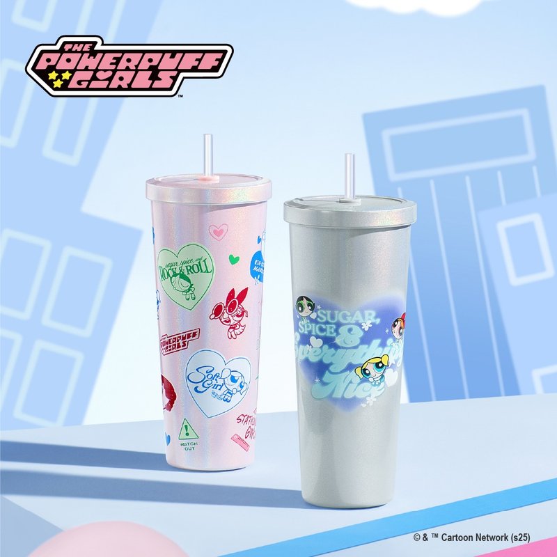 飞天小女警系列不锈钢陶瓷易洁层吸管杯850ML - 保温瓶/保温杯 - 其他金属 粉红色