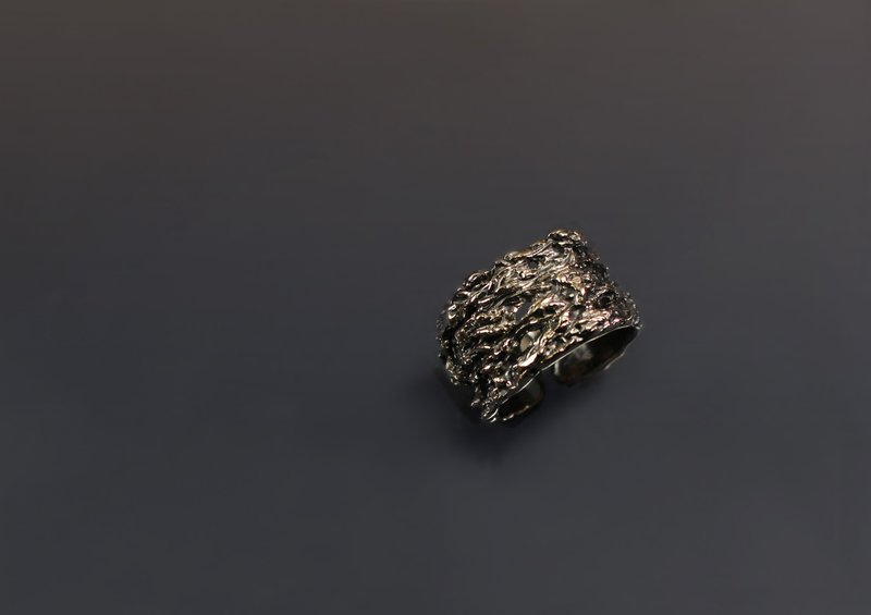 实物系列-黑麦草质感925银开口戒 - 戒指 - 纯银 红色