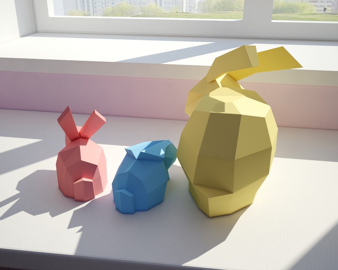 Papercraft Bunny, 3D paper craft model, Rabbits family paper, DIGITAL TEMPLATE - 手工艺教程/工具书 - 其他材质 