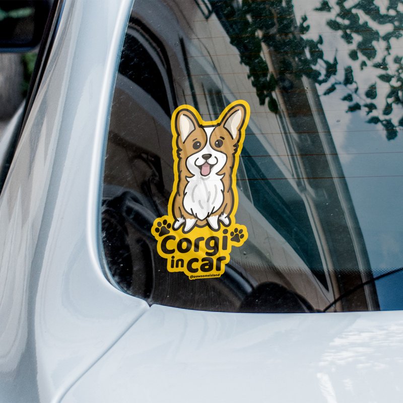 Corgi in car 哥基 柯基汽车贴纸 车内反贴 - 贴纸 - 防水材质 白色