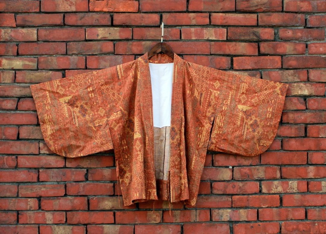 日本 经典日式老花纹 甚平式和服外套 - 女装休闲/机能外套 - 棉 咖啡色