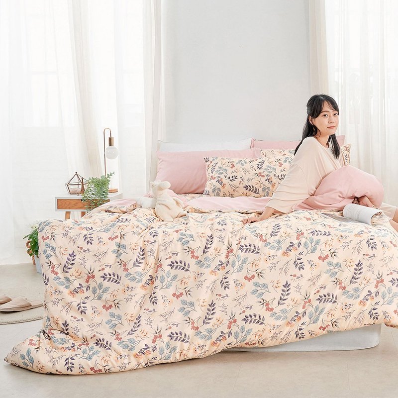 床包被套组-单人/双人/加大/ 舒柔棉 / 秘叶花季 - 寝具 - 其他材质 橘色