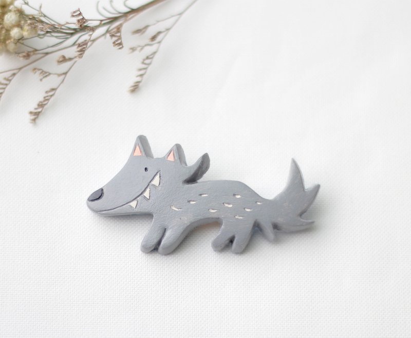 小红帽 "大野狼" 胸针 - 胸针 - 粘土 灰色