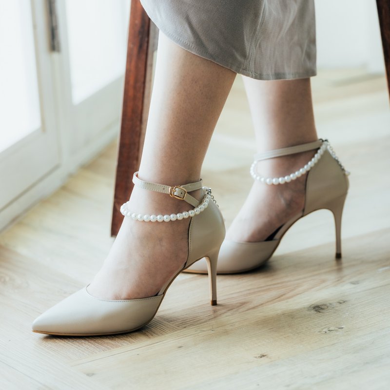 独家设计 珍珠花苑九厘米超稳跟 真皮跟鞋 | 珍珠粉  | 台湾手MIT - 高跟鞋 - 真皮 粉红色