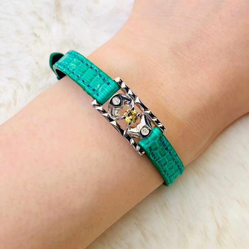 M Leather Emblem SV 金绿宝石与钻石 - 手链/手环 - 宝石 绿色