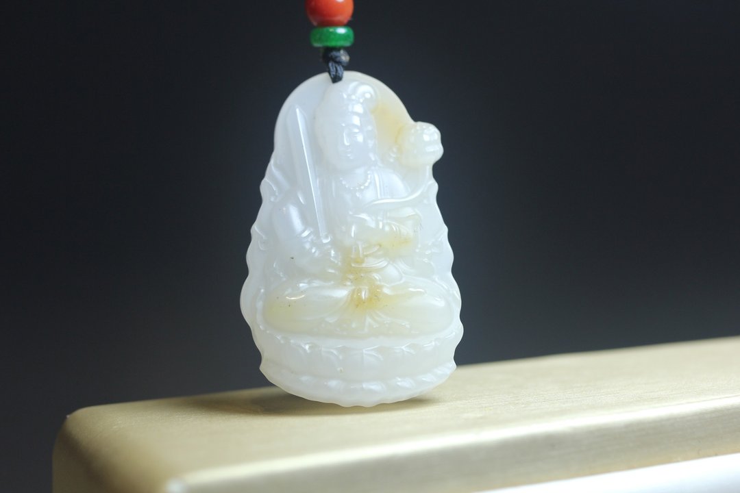 【虚空藏菩萨】生肖牛 虎的本命佛 三彩玉 吊坠项链 挂件 观音 - 项链 - 玉石 白色