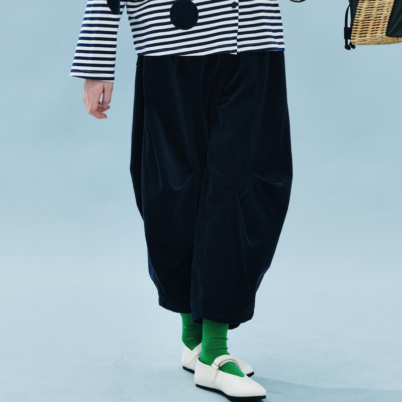 秋日水洗灯芯蕊长裤 / 裤子 萝卜裤 - 女装长裤 - 棉．麻 蓝色