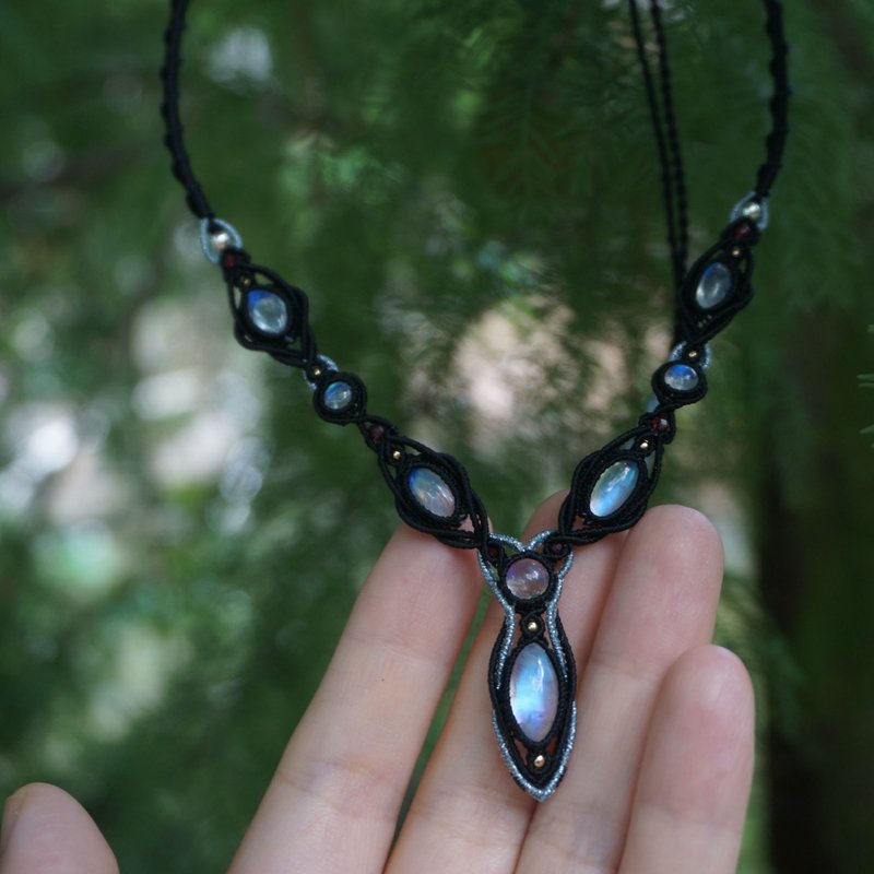 | MC |原创设计.高品质月光石组合项链 蜡线编织 - 项链 - 宝石 