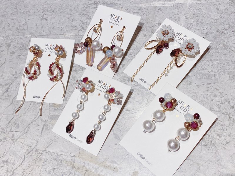 (紫色系5对优惠套装)闺蜜礼物 多种戴法 手工串珠 施华洛水晶棉 - 耳环/耳夹 - 其他材质 紫色