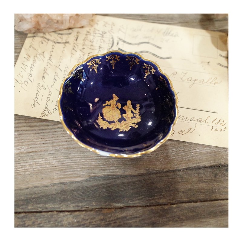 法国老件.瑕疵特价Limoges France钴蓝色金边小瓷盘.小皿.瓷器 - 其他 - 瓷 
