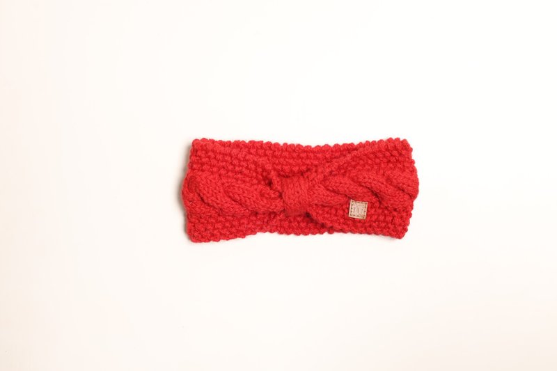 /轻发带/可爱正红色蝴蝶结麻花细软美丽诺纯羊毛运动头带手工编织 - 发带/发箍 - 羊毛 红色