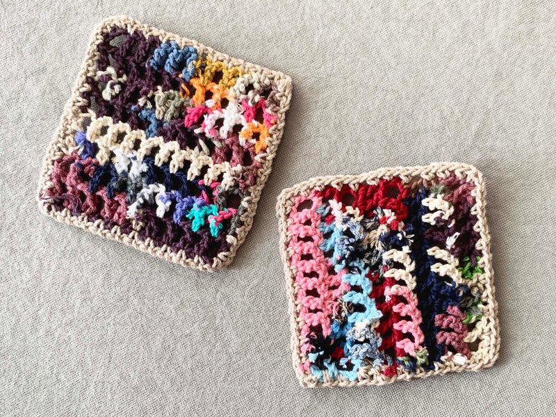 缤纷补丁风 / 编织杯垫 花纹独一无二 - 杯垫 - 棉．麻 