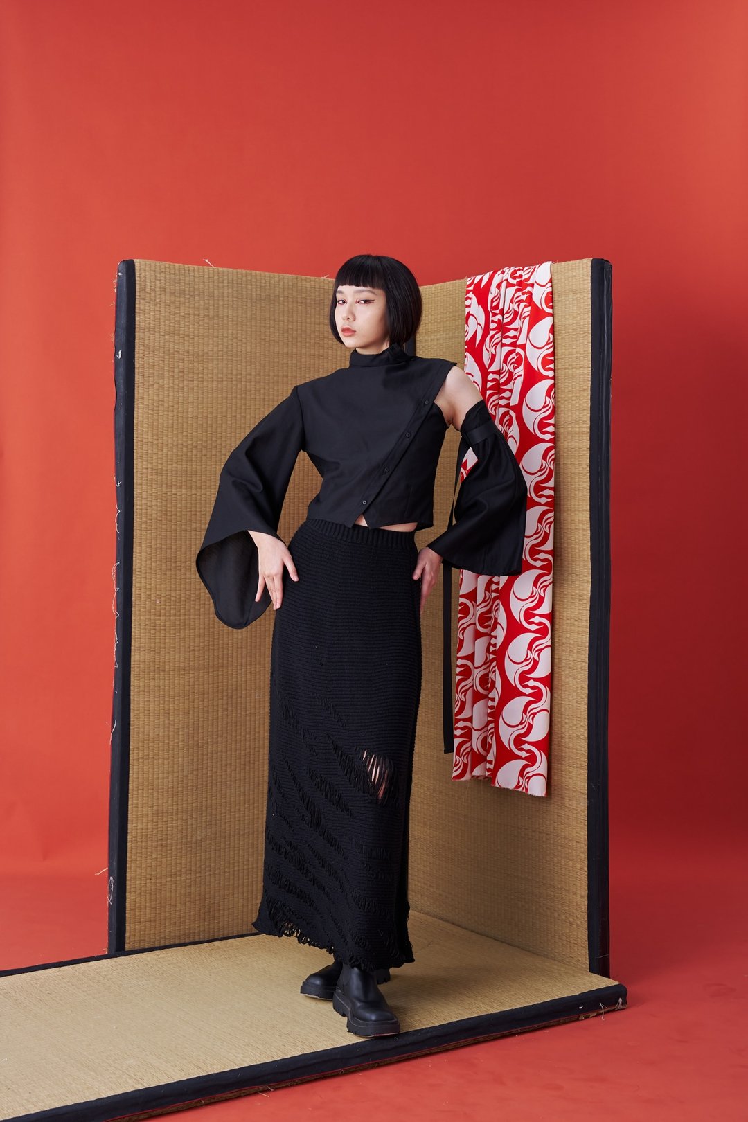短版衬衫/门襟解构/可变形/24AW-INF - 女装上衣 - 棉 黑色